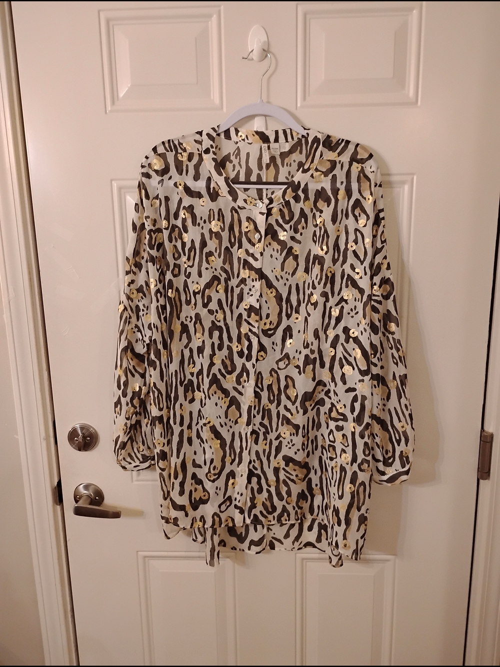 Cato White and Brown Leopard Print Blouse with Gold Accents